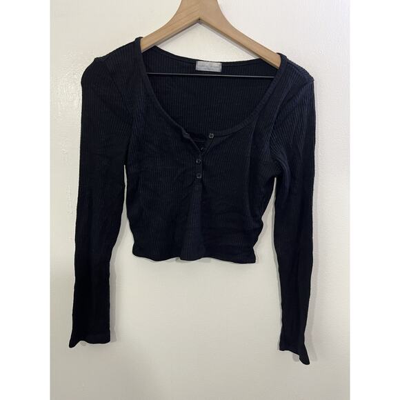 Y2K 90s Crop Henley Baby Tee M Grunge Bella Scandi Whimsigoth Coquette Romantic - Picture 1 of 13